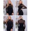 imageZeagoo Womens Mesh Sheer Long Sleeve Top Mock Turtle Neck See Though Shirts Ruched Sexy Casual Going Out BlousesBlack