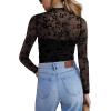 imageZeagoo Womens Mesh Sheer Long Sleeve Top Mock Turtle Neck See Though Shirts Ruched Sexy Casual Going Out BlousesBlack Floral