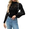 imageZeagoo Womens Mesh Sheer Long Sleeve Top Mock Turtle Neck See Though Shirts Ruched Sexy Casual Going Out BlousesBlack Grid