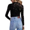 imageZeagoo Womens Mesh Sheer Long Sleeve Top Mock Turtle Neck See Though Shirts Ruched Sexy Casual Going Out BlousesBlack Grid