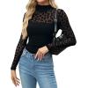 imageZeagoo Womens Mesh Sheer Long Sleeve Top Mock Turtle Neck See Though Shirts Ruched Sexy Casual Going Out BlousesBlack Leopard