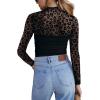 imageZeagoo Womens Mesh Sheer Long Sleeve Top Mock Turtle Neck See Though Shirts Ruched Sexy Casual Going Out BlousesBlack Leopard