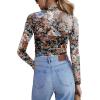imageZeagoo Womens Mesh Sheer Long Sleeve Top Mock Turtle Neck See Though Shirts Ruched Sexy Casual Going Out BlousesFloral Print