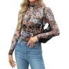 imageZeagoo Womens Mesh Sheer Long Sleeve Top Mock Turtle Neck See Though Shirts Ruched Sexy Casual Going Out BlousesFloral Print