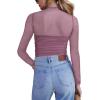imageZeagoo Womens Mesh Sheer Long Sleeve Top Mock Turtle Neck See Though Shirts Ruched Sexy Casual Going Out BlousesFuchsia