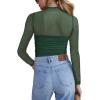 imageZeagoo Womens Mesh Sheer Long Sleeve Top Mock Turtle Neck See Though Shirts Ruched Sexy Casual Going Out BlousesGreen