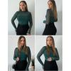 imageZeagoo Womens Mesh Sheer Long Sleeve Top Mock Turtle Neck See Though Shirts Ruched Sexy Casual Going Out BlousesGreen