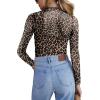imageZeagoo Womens Mesh Sheer Long Sleeve Top Mock Turtle Neck See Though Shirts Ruched Sexy Casual Going Out BlousesLeopard