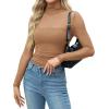 imageZeagoo Womens Mesh Sheer Long Sleeve Top Mock Turtle Neck See Though Shirts Ruched Sexy Casual Going Out BlousesLight Tan