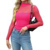 imageZeagoo Womens Mesh Sheer Long Sleeve Top Mock Turtle Neck See Though Shirts Ruched Sexy Casual Going Out BlousesRose Red