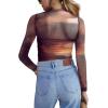 imageZeagoo Womens Mesh Sheer Long Sleeve Top Mock Turtle Neck See Though Shirts Ruched Sexy Casual Going Out BlousesTie Dye Print