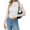 imageZeagoo Womens Mesh Sheer Long Sleeve Top Mock Turtle Neck See Though Shirts Ruched Sexy Casual Going Out BlousesWhite