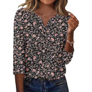 imageZeagoo 34 Length Sleeve Womens Tops Casual Dressy Summer Blouses Buisness Work Spring Tee ShirtsBlack Floral