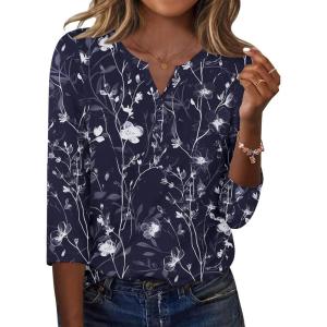 imageZeagoo 34 Length Sleeve Womens Tops Casual Dressy Summer Blouses Buisness Work Spring Tee ShirtsFloral Navy