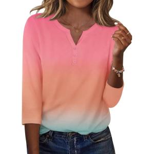 imageZeagoo 34 Length Sleeve Womens Tops Casual Dressy Summer Blouses Buisness Work Spring Tee ShirtsGradient Pink