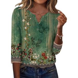 imageZeagoo 34 Length Sleeve Womens Tops Casual Dressy Summer Blouses Buisness Work Spring Tee ShirtsGreen Floral