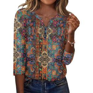 imageZeagoo 34 Length Sleeve Womens Tops Casual Dressy Summer Blouses Buisness Work Spring Tee ShirtsMulticolor 721