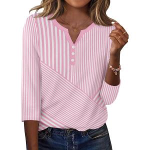 imageZeagoo 34 Length Sleeve Womens Tops Casual Dressy Summer Blouses Buisness Work Spring Tee ShirtsPink Stripes