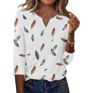 imageZeagoo 34 Length Sleeve Womens Tops Casual Dressy Summer Blouses Buisness Work Spring Tee ShirtsPrint 170