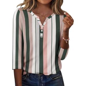 imageZeagoo 34 Length Sleeve Womens Tops Casual Dressy Summer Blouses Buisness Work Spring Tee ShirtsStripes Multicolor