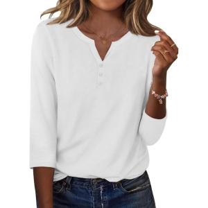 imageZeagoo 34 Length Sleeve Womens Tops Casual Dressy Summer Blouses Buisness Work Spring Tee ShirtsWhite