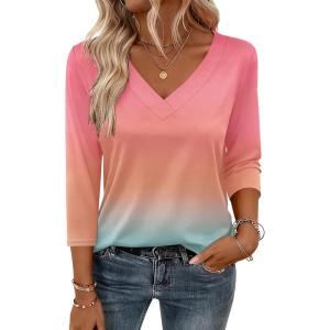 imageZeagoo 34 Length Sleeve Womens Tops V Neck Shirt Dressy Casual Blouse Basic Tshirts 2025 Fashion Clothing S2XLJb218