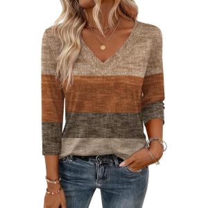 imageZeagoo 34 Length Sleeve Womens Tops V Neck Shirt Dressy Casual Blouse Basic Tshirts 2025 Fashion Clothing S2XLJh398