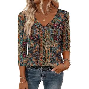 imageZeagoo 34 Length Sleeve Womens Tops V Neck Shirt Dressy Casual Blouse Basic Tshirts 2025 Fashion Clothing S2XLMz721