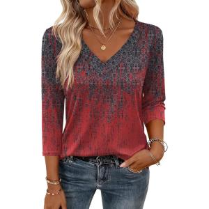 imageZeagoo 34 Length Sleeve Womens Tops V Neck Shirt Dressy Casual Blouse Basic Tshirts 2025 Fashion Clothing S2XLMz838