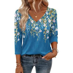 imageZeagoo 34 Length Sleeve Womens Tops V Neck Shirt Dressy Casual Blouse Basic Tshirts 2025 Fashion Clothing S2XLSf233