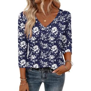 imageZeagoo 34 Length Sleeve Womens Tops V Neck Shirt Dressy Casual Blouse Basic Tshirts 2025 Fashion Clothing S2XLSf238