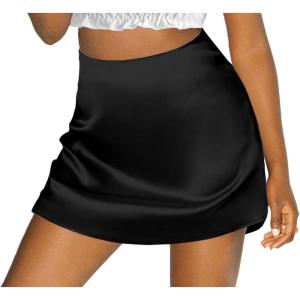 imageZeagoo Womens Mini Skirts Elastic High Waisted Skirts Stain ALine Zipper Party Club Skirt 2025Black