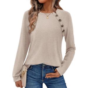 imageZeagoo Womens Long Sleeve Tshirts Casual Tunic Tops Work Fashion Cute Sweaters Fall Outfits 2025 Dressy Blouse01apricot