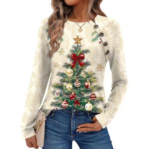 imageZeagoo Womens Long Sleeve Tshirts Casual Tunic Tops Work Fashion Cute Sweaters Fall Outfits 2025 Dressy Blouse01floral Christmas