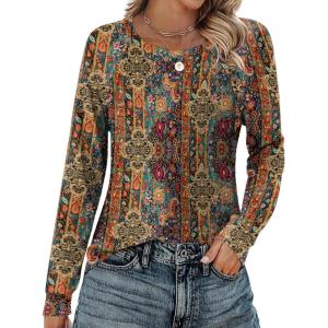imageZeagoo Womens Long Sleeve Tshirts Casual Tunic Tops Work Fashion Cute Sweaters Fall Outfits 2025 Dressy Blouse01vintage Floral