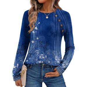imageZeagoo Womens Long Sleeve Tshirts Casual Tunic Tops Work Fashion Cute Sweaters Fall Outfits 2025 Dressy BlouseBlue Floral