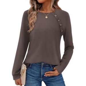 imageZeagoo Womens Long Sleeve Tshirts Casual Tunic Tops Work Fashion Cute Sweaters Fall Outfits 2025 Dressy BlouseBrown