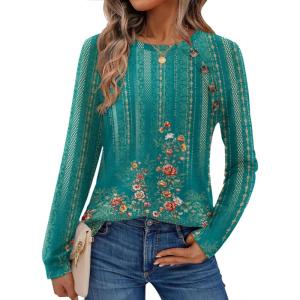 imageZeagoo Womens Long Sleeve Tshirts Casual Tunic Tops Work Fashion Cute Sweaters Fall Outfits 2025 Dressy BlouseGreen Floral