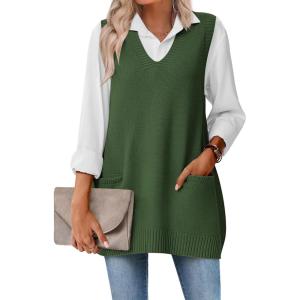 imageZeagoo Womens Sweater Vest 2025 Oversized Sleeveless V Neck Pullovers with Pocket Knitted Fall OutfitsArmy Green