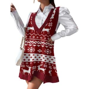 imageZeagoo Womens Sweater Vest Dress Pattern Knitted Pullovers Sweaters V Neck Tank Sweater Dress with PocketsXmas Reindeer