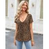 imageZeagoo Womens Tops Deep V Neck Shirts Summer Low Cut Top Sexy Short Sleeve Tshirts Trendy Clothes Fashion Clothing S3XLAn136 Cheetah Print