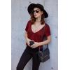 imageZeagoo Womens Tops Deep V Neck Shirts Summer Low Cut Top Sexy Short Sleeve Tshirts Trendy Clothes Fashion Clothing S3XLWine Red