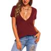 imageZeagoo Womens Tops Deep V Neck Shirts Summer Low Cut Top Sexy Short Sleeve Tshirts Trendy Clothes Fashion Clothing S3XLWine Red
