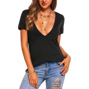 imageZeagoo Womens Tops Deep V Neck Shirts Summer Low Cut Top Sexy Short Sleeve Tshirts Trendy Clothes Fashion Clothing S3XLA01black