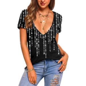 imageZeagoo Womens Tops Deep V Neck Shirts Summer Low Cut Top Sexy Short Sleeve Tshirts Trendy Clothes Fashion Clothing S3XLJh578