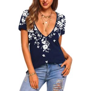 imageZeagoo Womens Tops Deep V Neck Shirts Summer Low Cut Top Sexy Short Sleeve Tshirts Trendy Clothes Fashion Clothing S3XLSf103