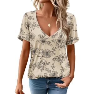 imageZeagoo Womens Tops Deep V Neck Shirts Summer Low Cut Top Sexy Short Sleeve Tshirts Trendy Clothes Fashion Clothing S3XLSp31