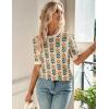 imageZeagoo Womens Summer Short Sleeve Tops Crew Neck Lightweight Pullover Sweaters Loose Dressy Casual Blouse Basic ClothesFloral Khakiorange