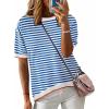imageZeagoo Womens Summer Short Sleeve Tops Crew Neck Lightweight Pullover Sweaters Loose Dressy Casual Blouse Basic ClothesStriped Blue