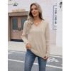 imageZeagoo Womens V Neck Sweaters Shirts Long Sleeve Lightweight Ribbed Knit Pullover Sweater Blouse Tops with Buttons OufitsAlmond